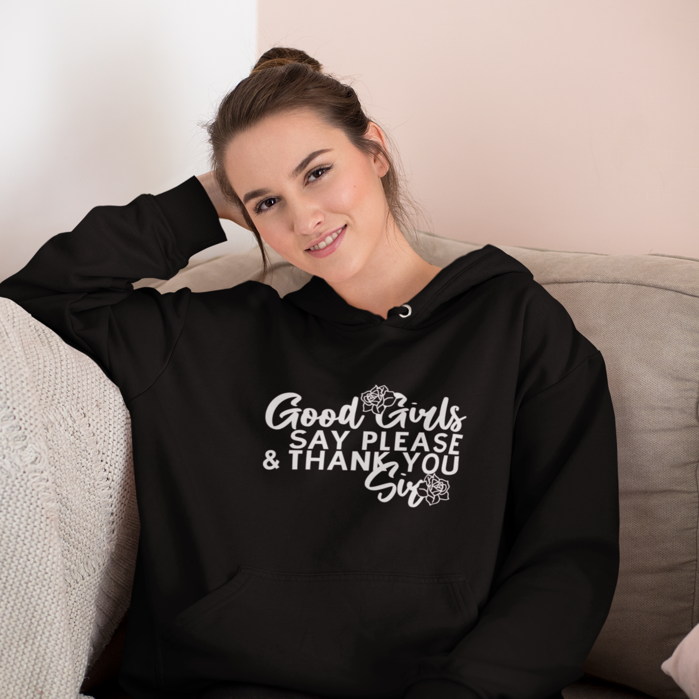 Sweat-shirt à capuche unisexe en mélange épais « Good Girls Say Please &amp; Thank You Sir »