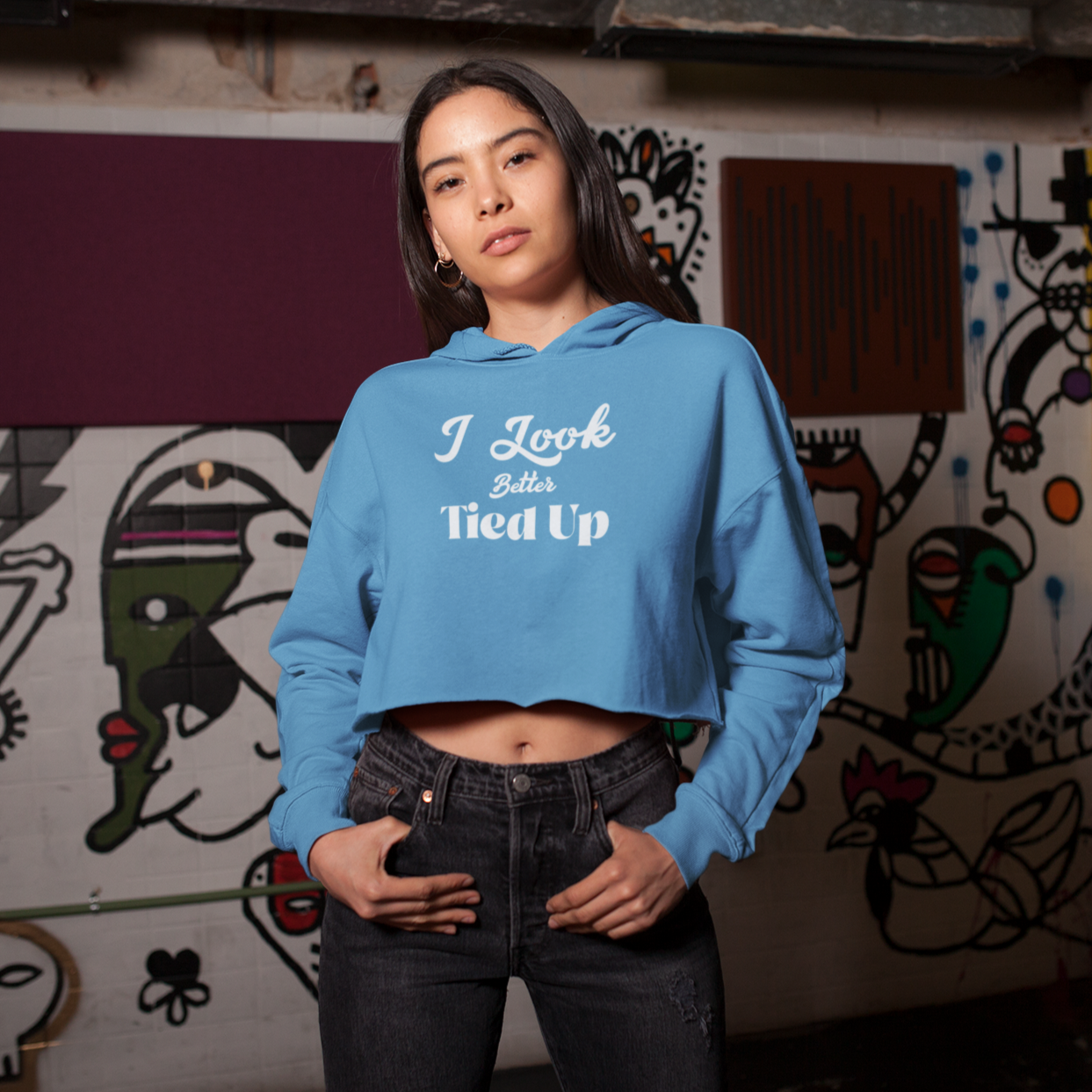 I Look Better Tied Up Women's Cropped Hoodie Sweatshirt