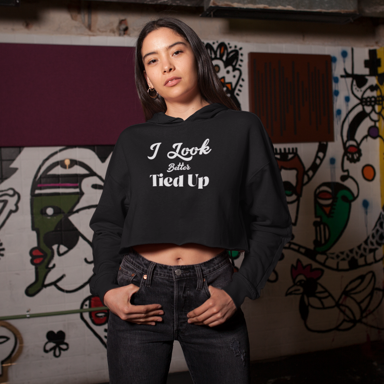 I Look Better Tied Up Women's Cropped Hoodie Sweatshirt