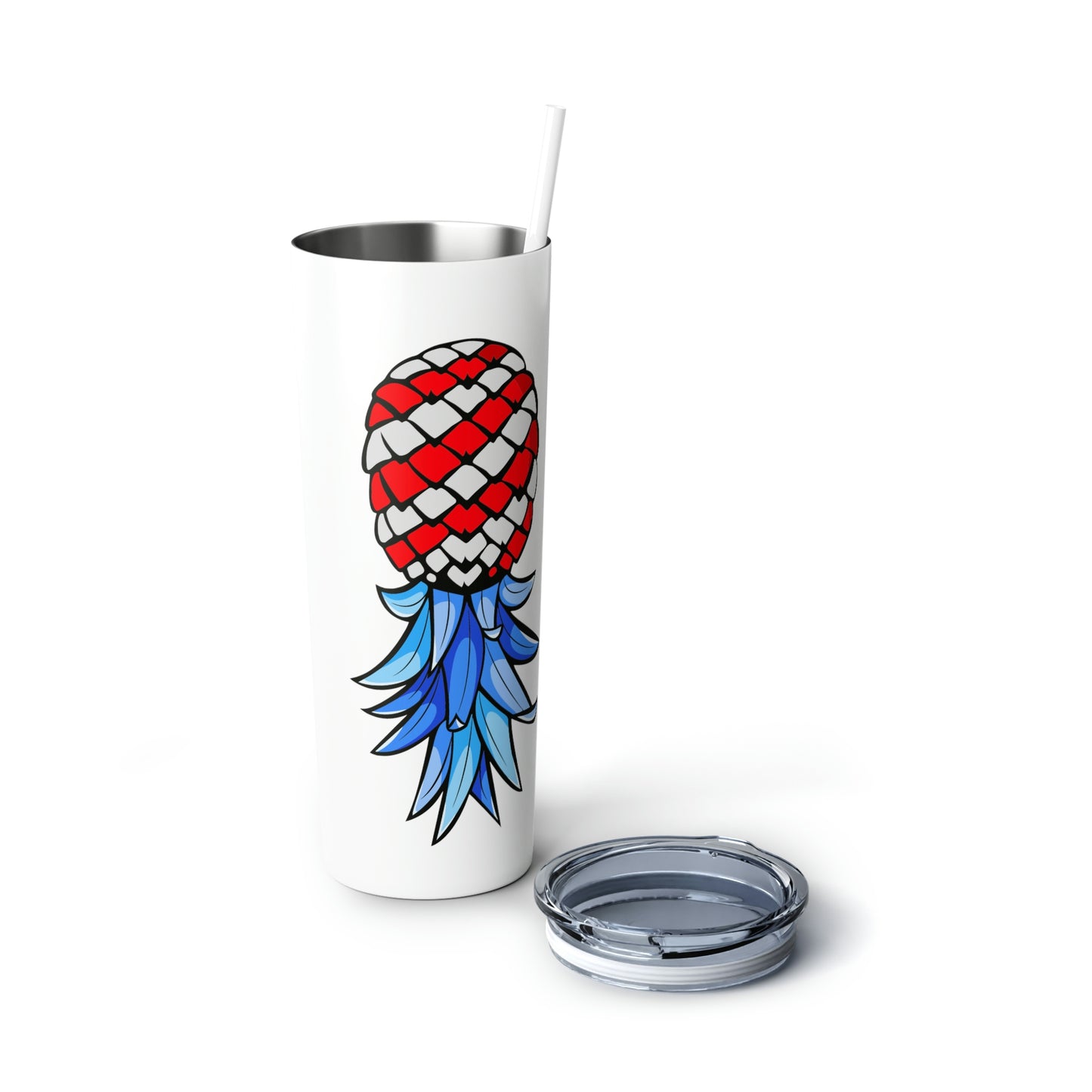 Gobelet fin en acier avec paille et motif ananas à l'envers, drapeau américain, 590 ml