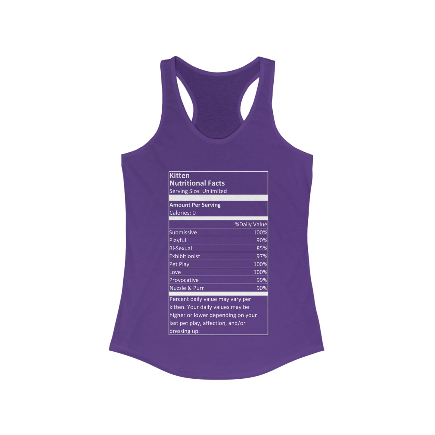 Kitten Nutritional Facts Women's Ideal Racerback Tank