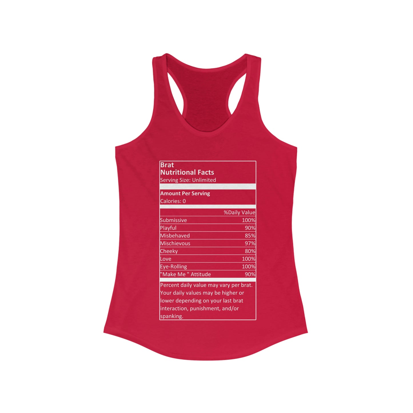 Brat Nutritional Facts Women's Ideal Racerback Tank