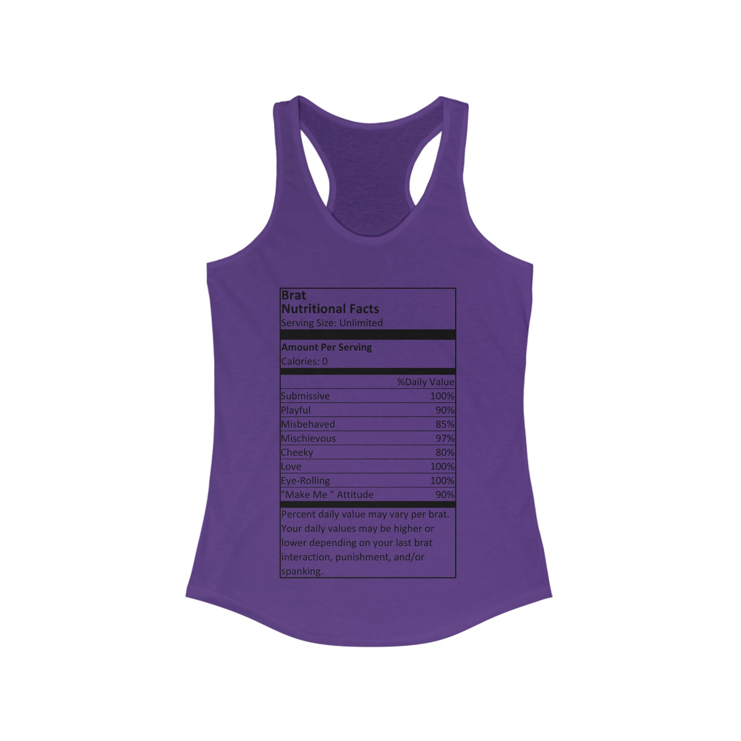 Brat Nutritional Facts Women's Ideal Racerback Tank