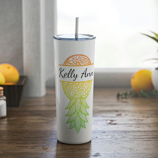 Personalized Upside Down Pineapple Skinny Steel Tumbler with Straw, 20oz