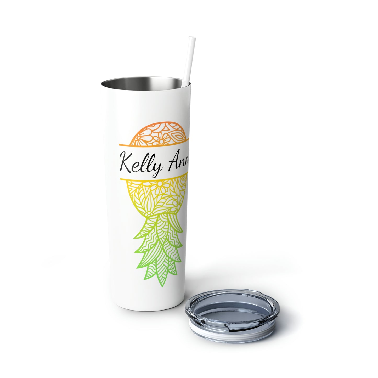 Personalized Upside Down Pineapple Skinny Steel Tumbler with Straw, 20oz