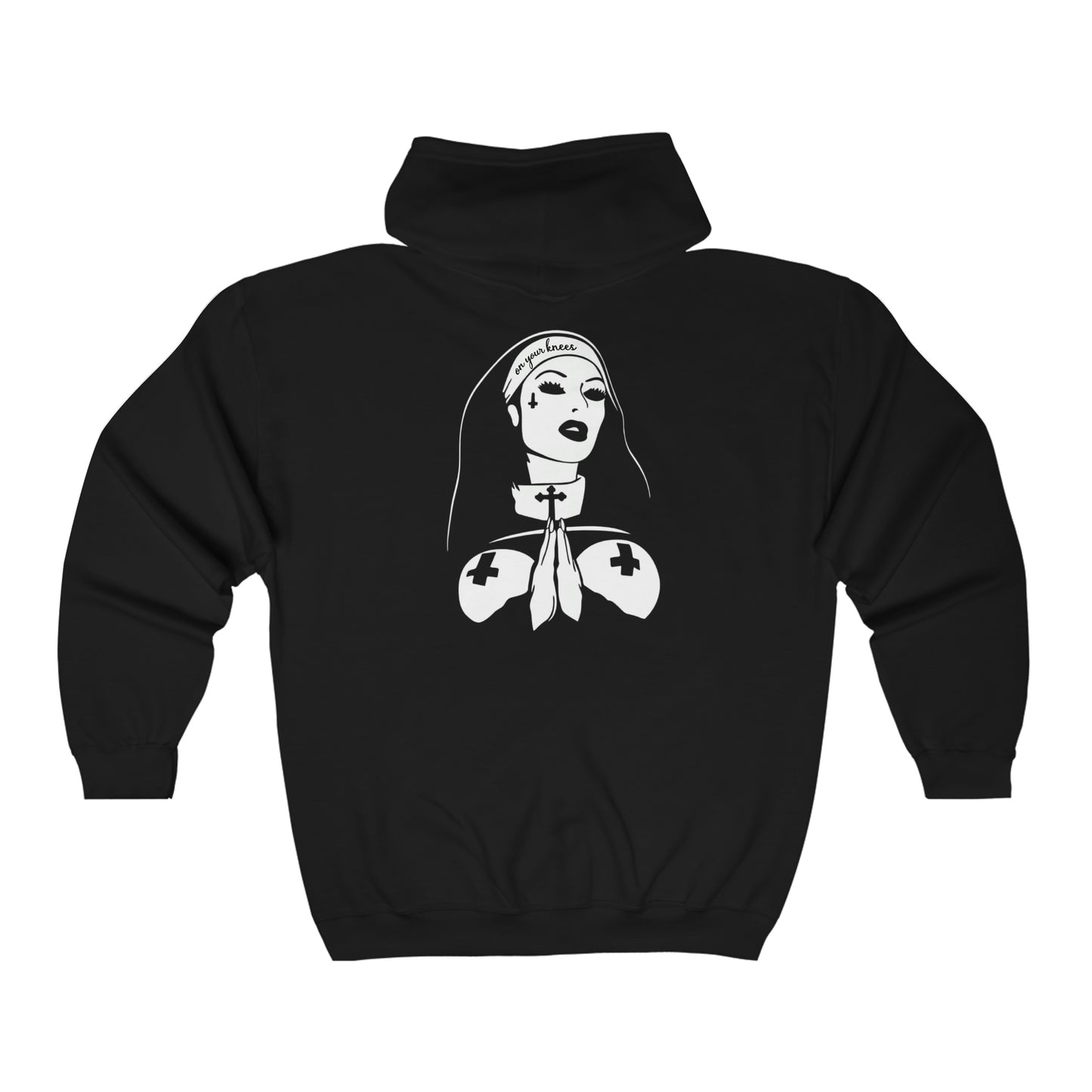 On your knees, Nun Unisex Heavy Blend Full Zip Hoodie Sweatshirt