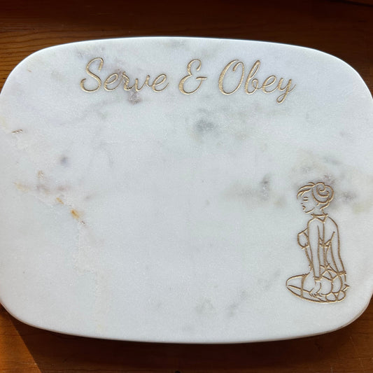 Serve & Obey Submissive Tied Up Women Marble Cutting Board