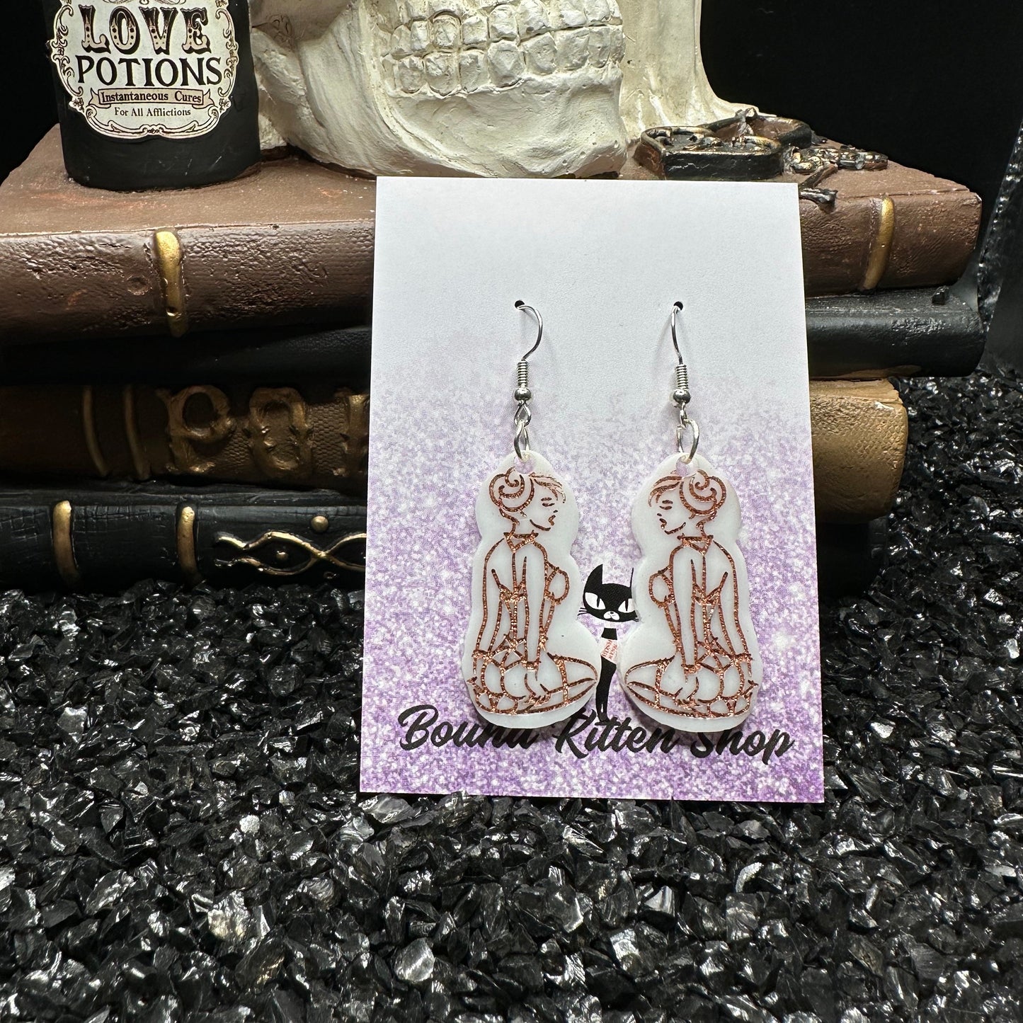 BDSM Submissive Women White & Copper Acrylic Earrings