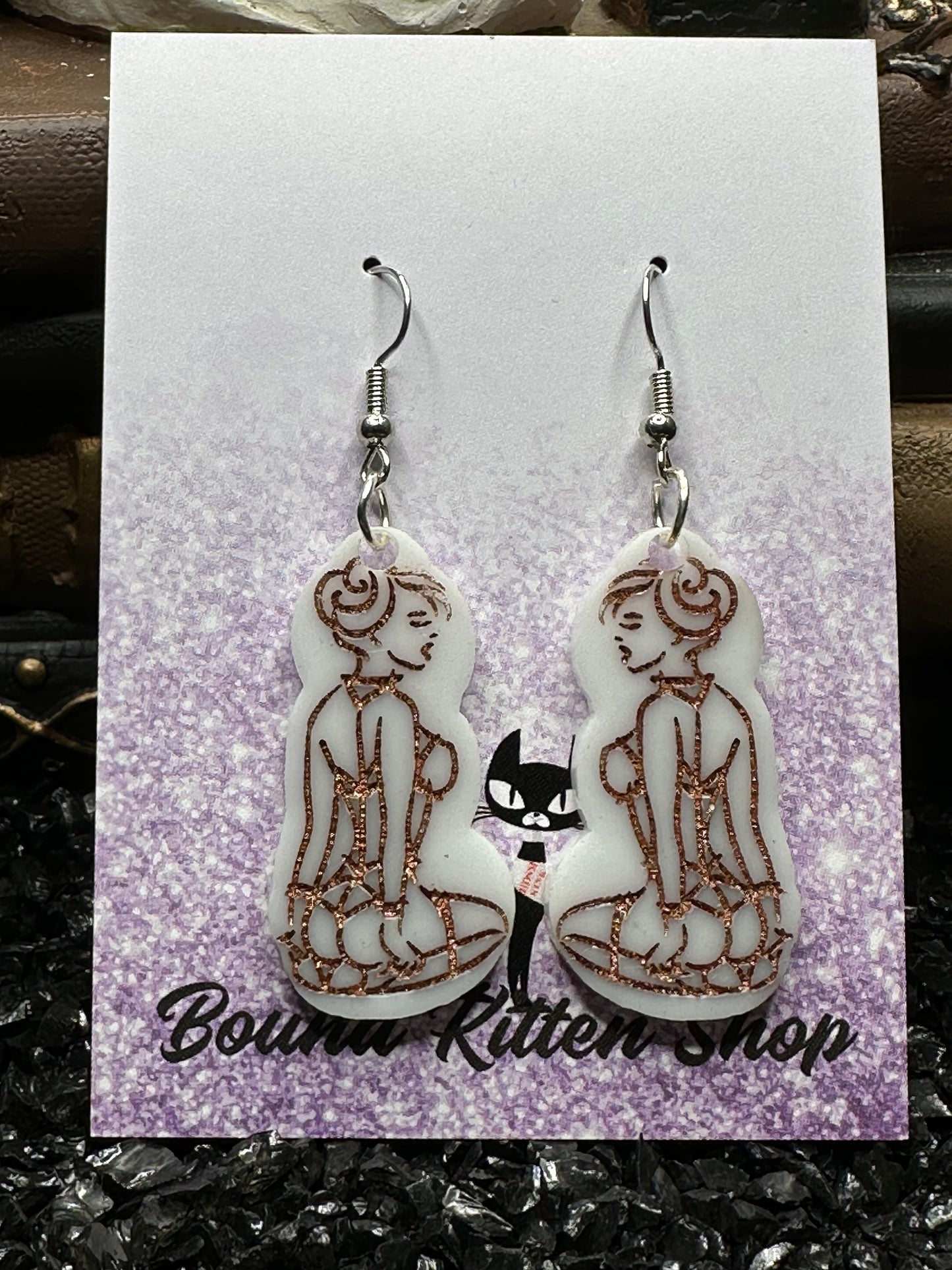 BDSM Submissive Women White & Copper Acrylic Earrings