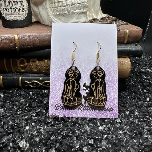 BDSM Submissive Women Black & Gold Acrylic Earrings