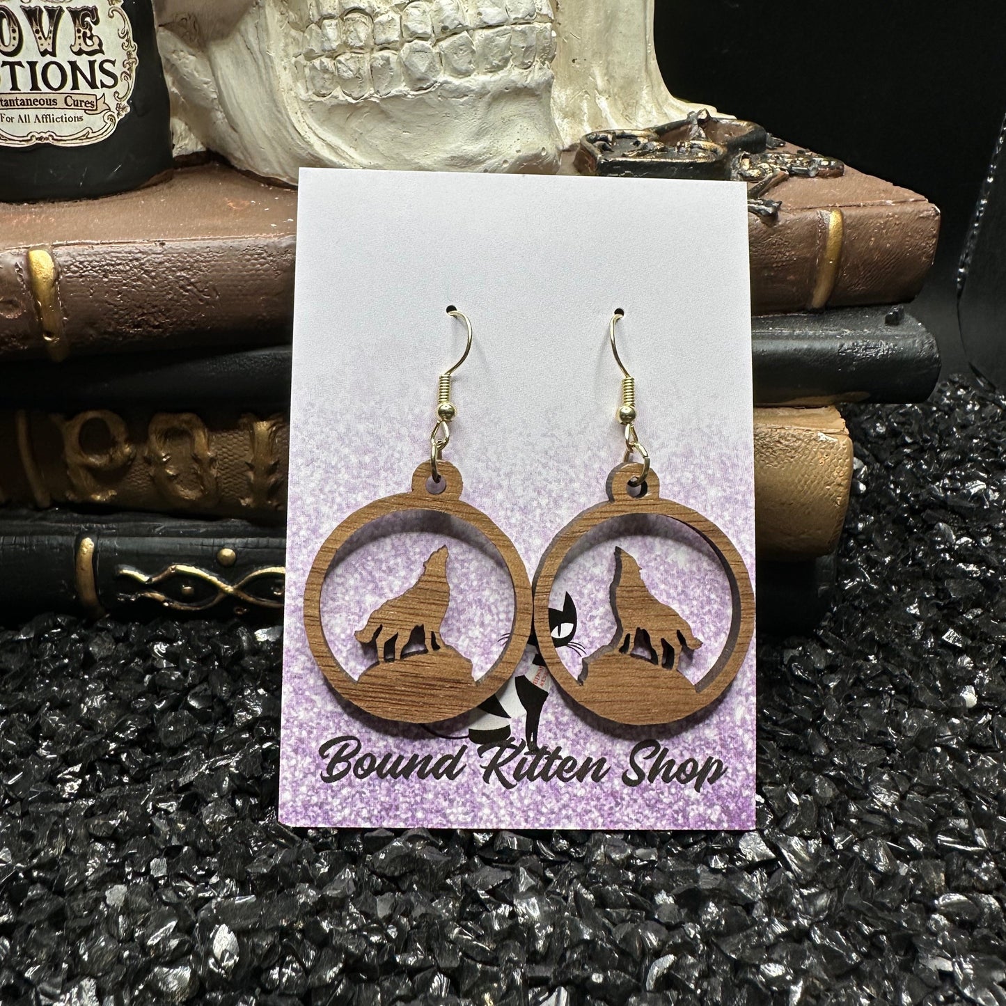 Boucles d'oreilles en bois de loup primitif BDSM