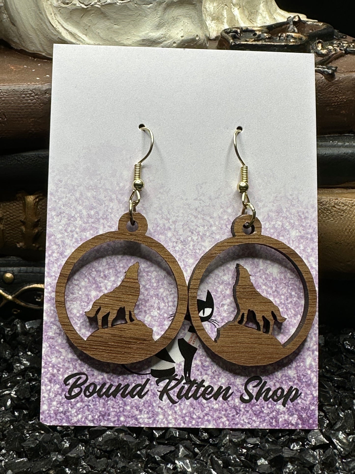 Boucles d'oreilles en bois de loup primitif BDSM