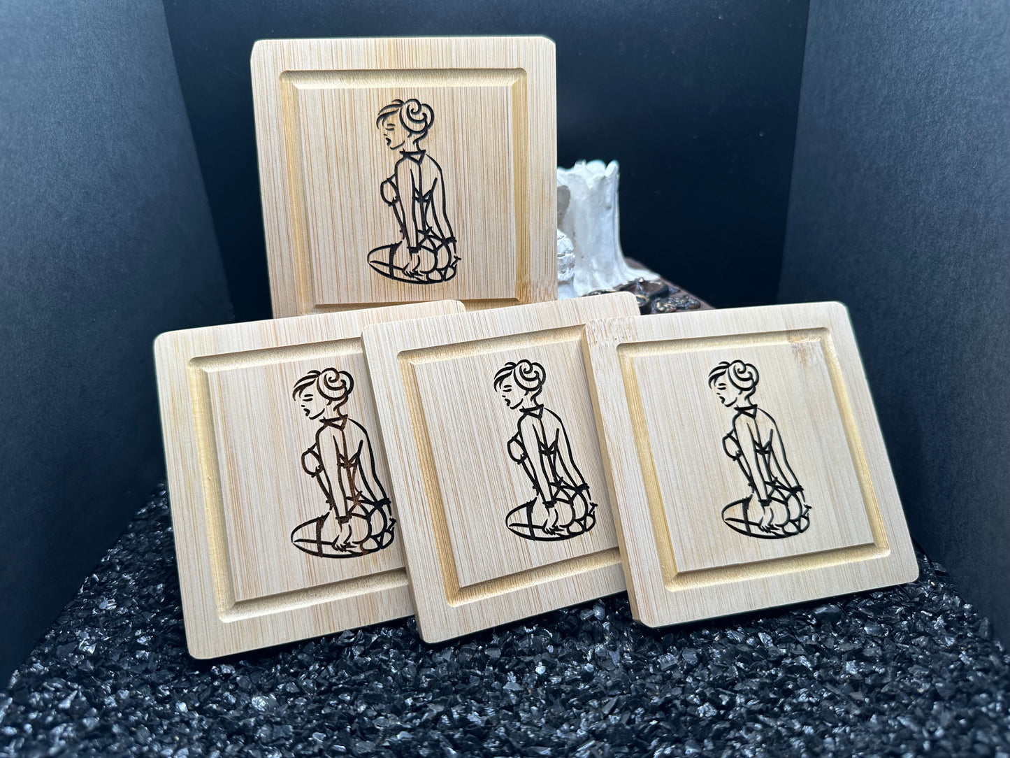 Submissive Girl Bamboo Coasters Set of 4