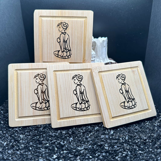 Submissive Girl Bamboo Coasters Set of 4