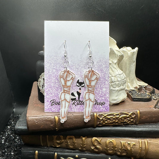 BDSM Submissive Women White & Copper Acrylic Earrings