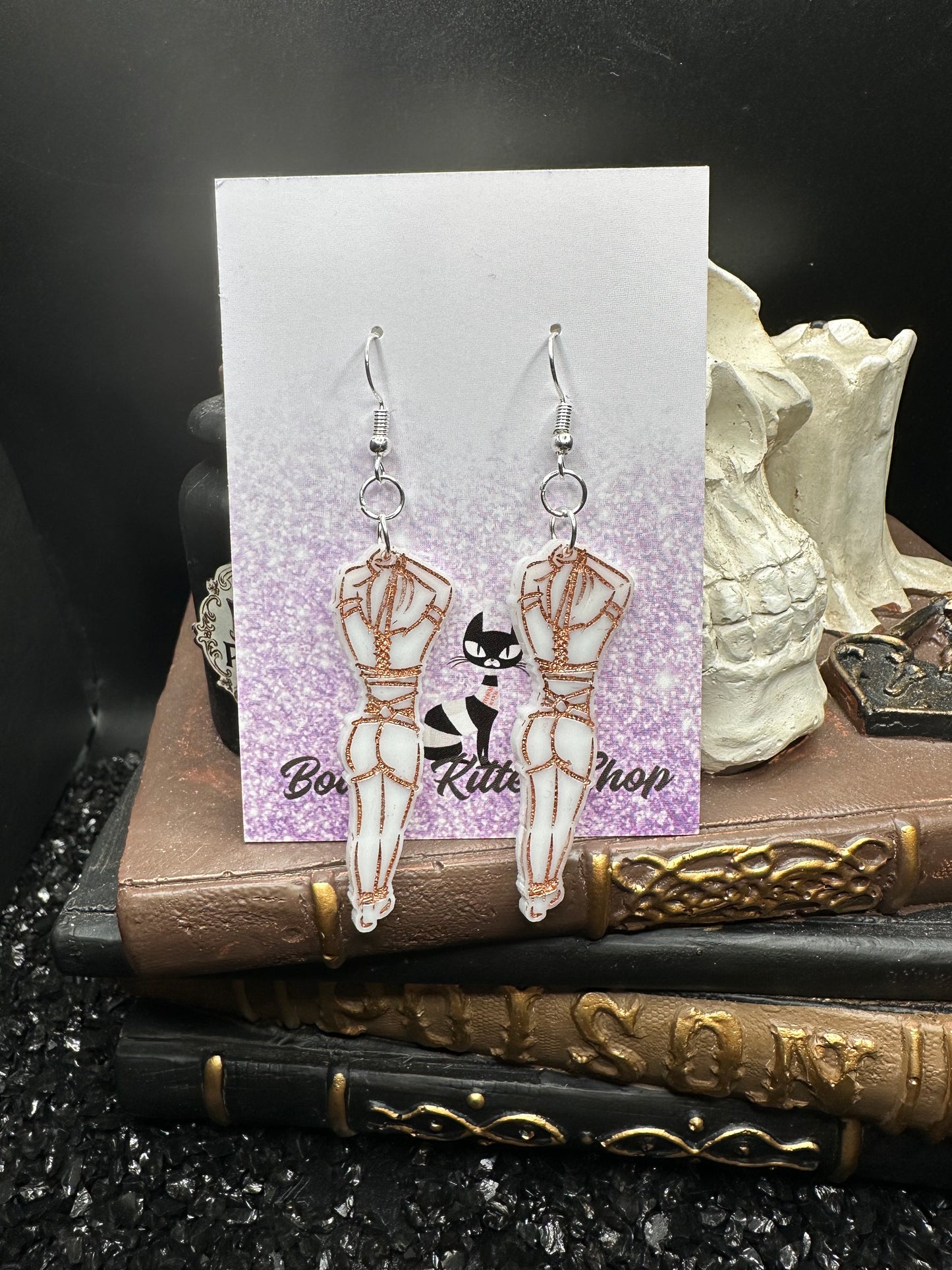 BDSM Submissive Women White & Copper Acrylic Earrings