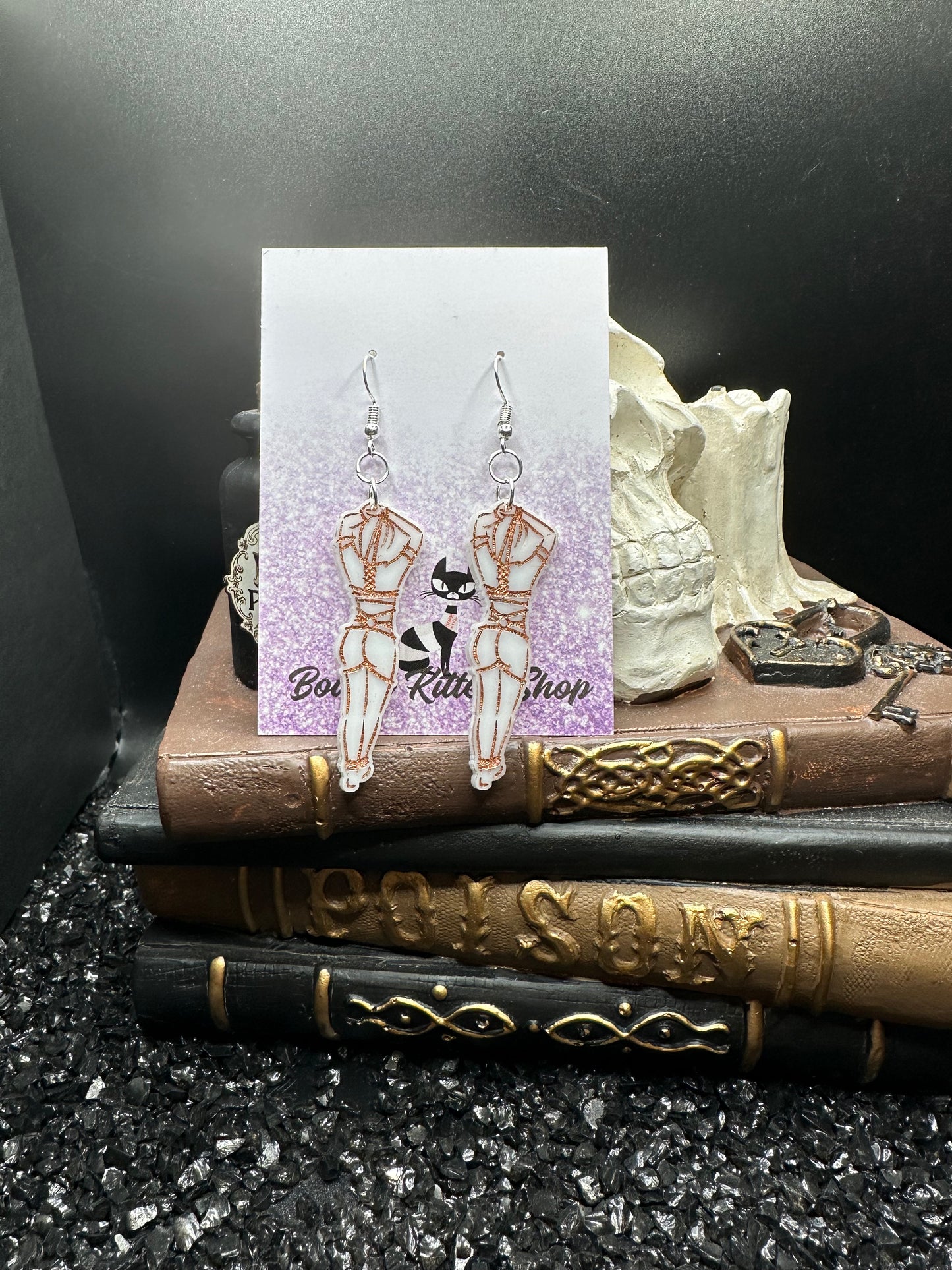 BDSM Submissive Women White & Copper Acrylic Earrings