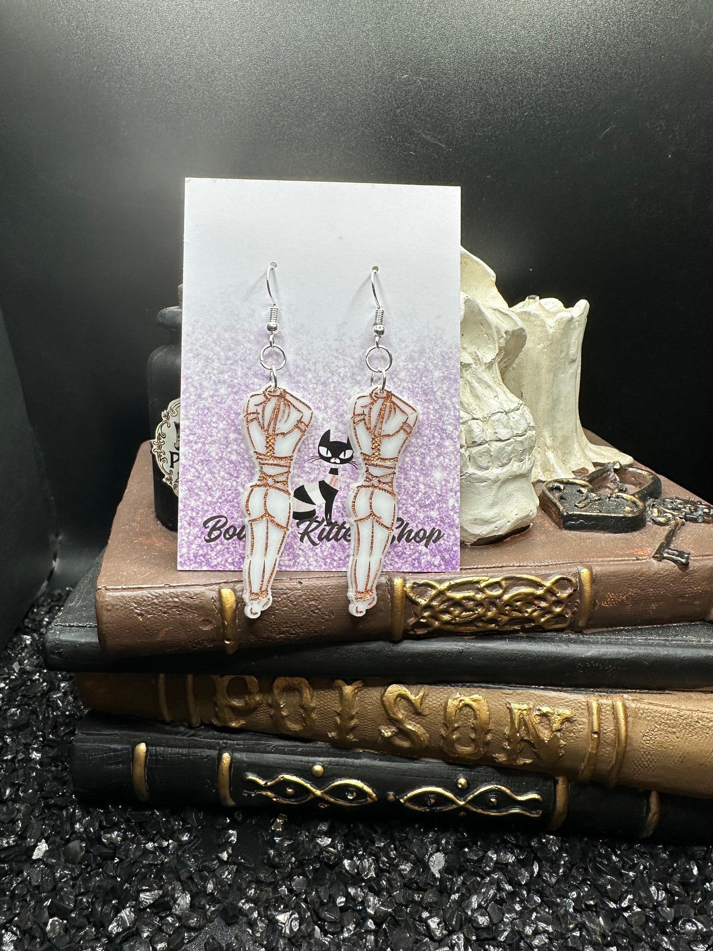 BDSM Submissive Women White & Copper Acrylic Earrings