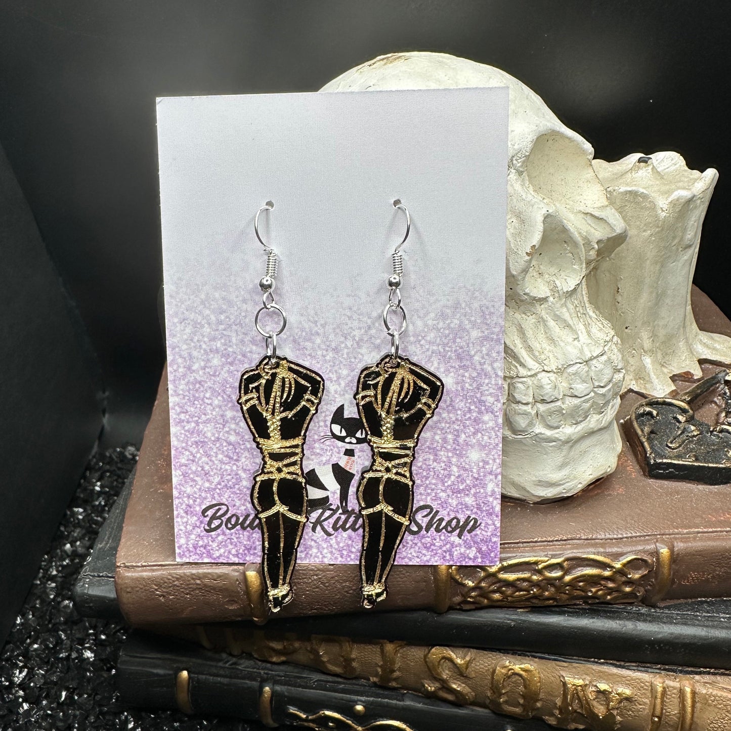 BDSM Submissive Women Black & Gold Acrylic Earrings