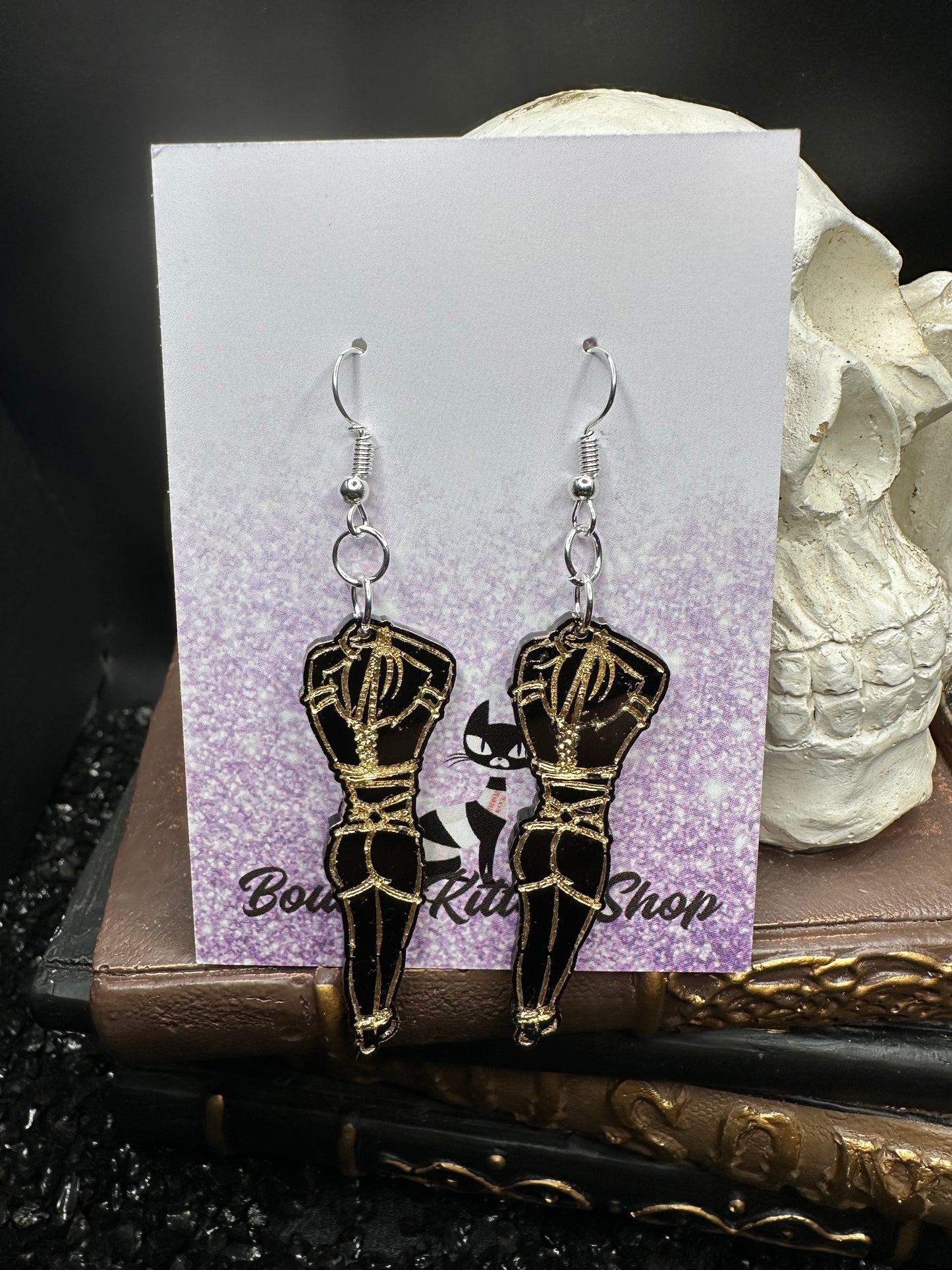 BDSM Submissive Women Black & Gold Acrylic Earrings