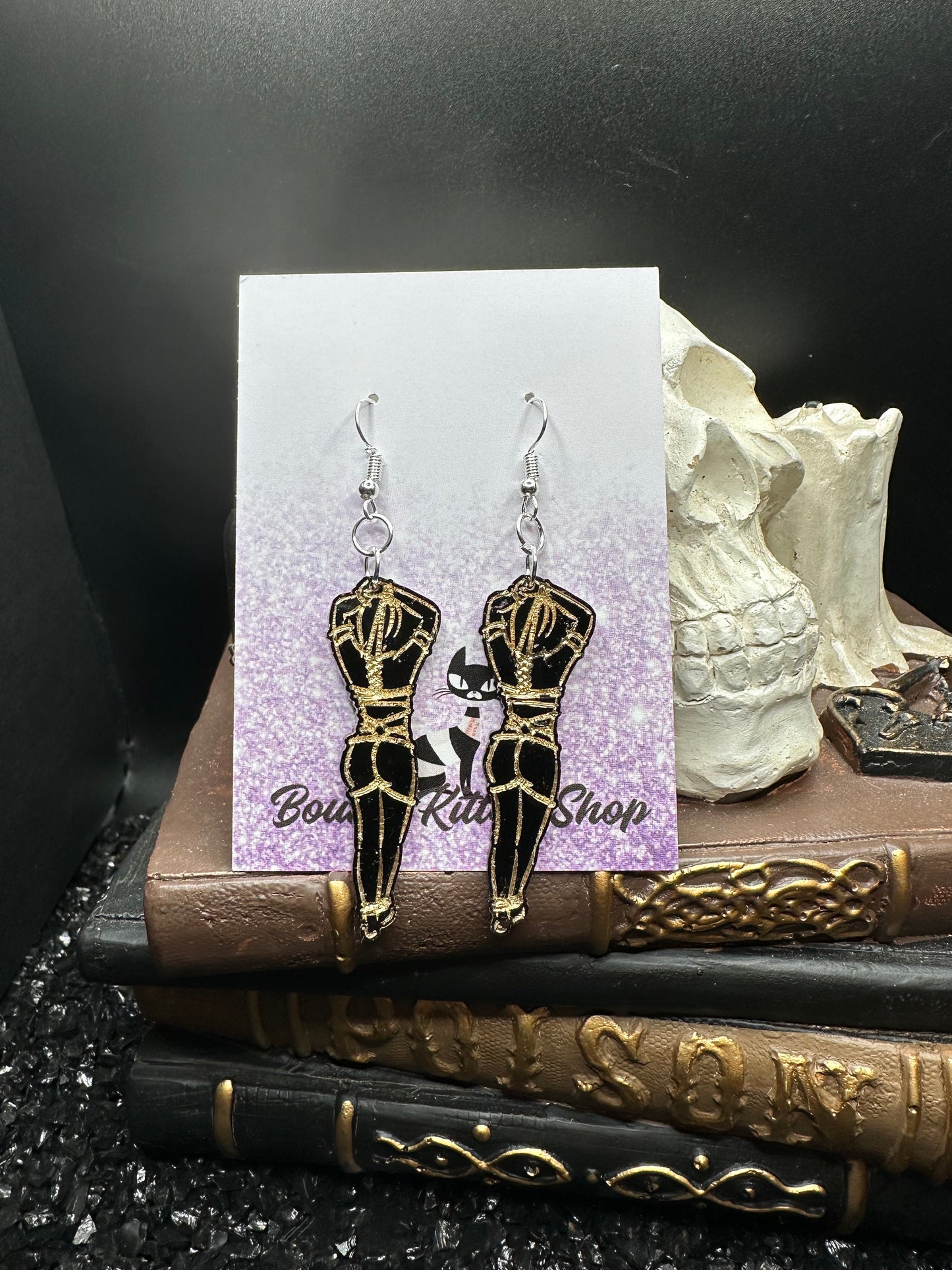 BDSM Submissive Women Black & Gold Acrylic Earrings