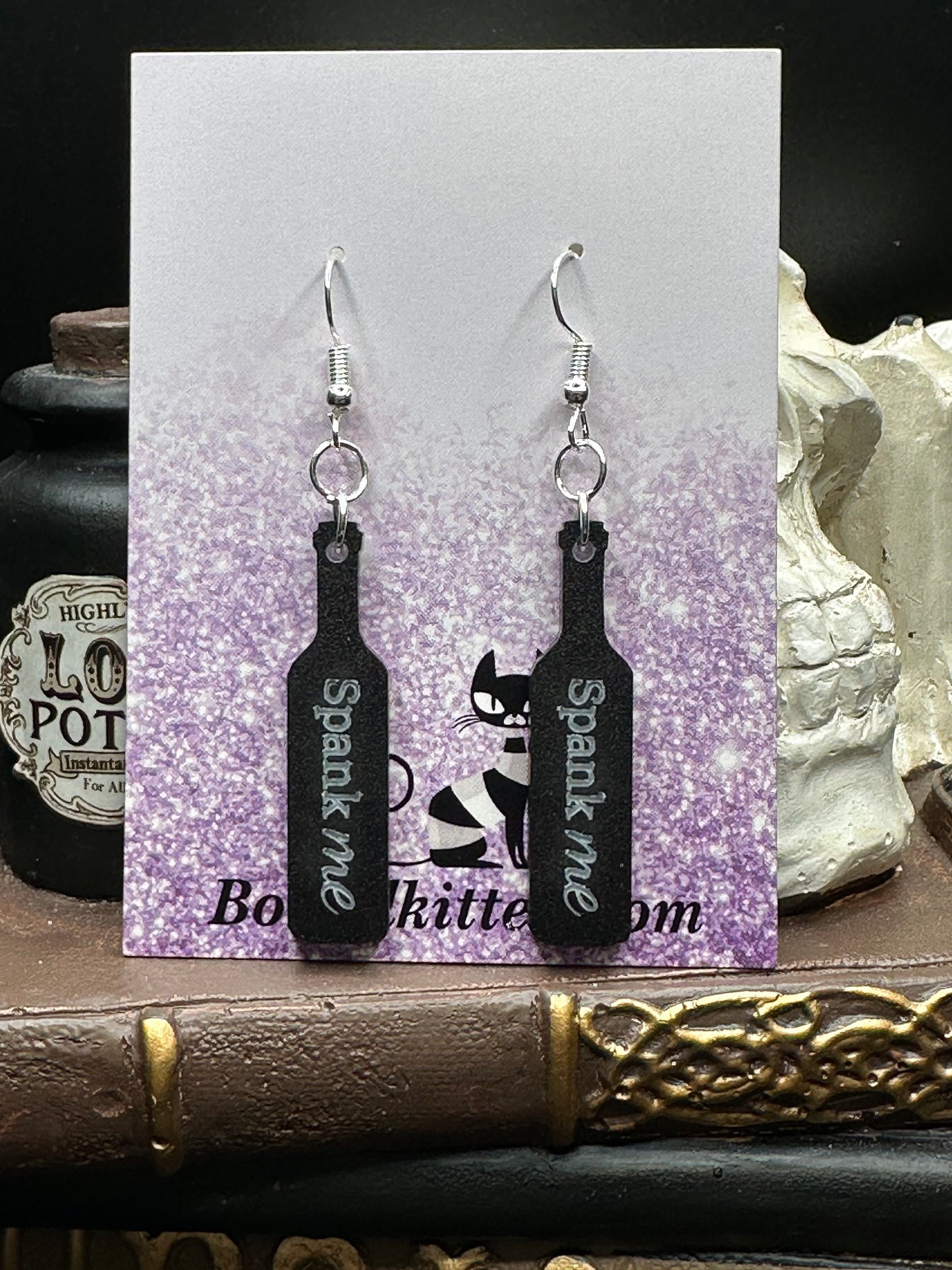 BDSM Spank Me Paddle Black Acrylic Earrings