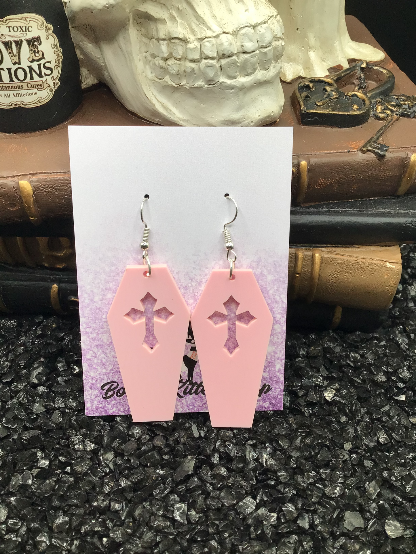 Coffin Pink Pastel Goth Earrings