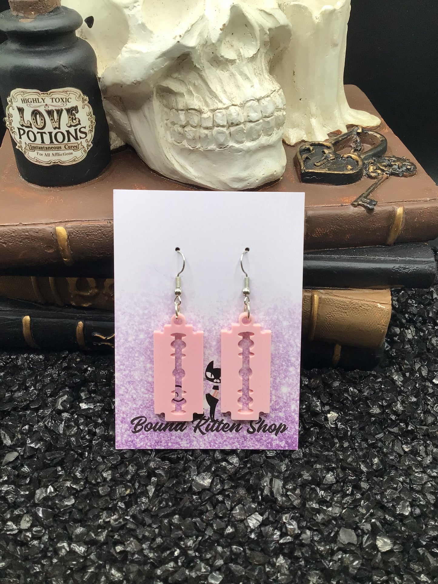 Razor Blade Rose Pink Acrylic Earrings