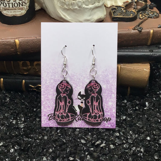 BDSM Submissive Women Black & Hot Pink Acrylic Earrings