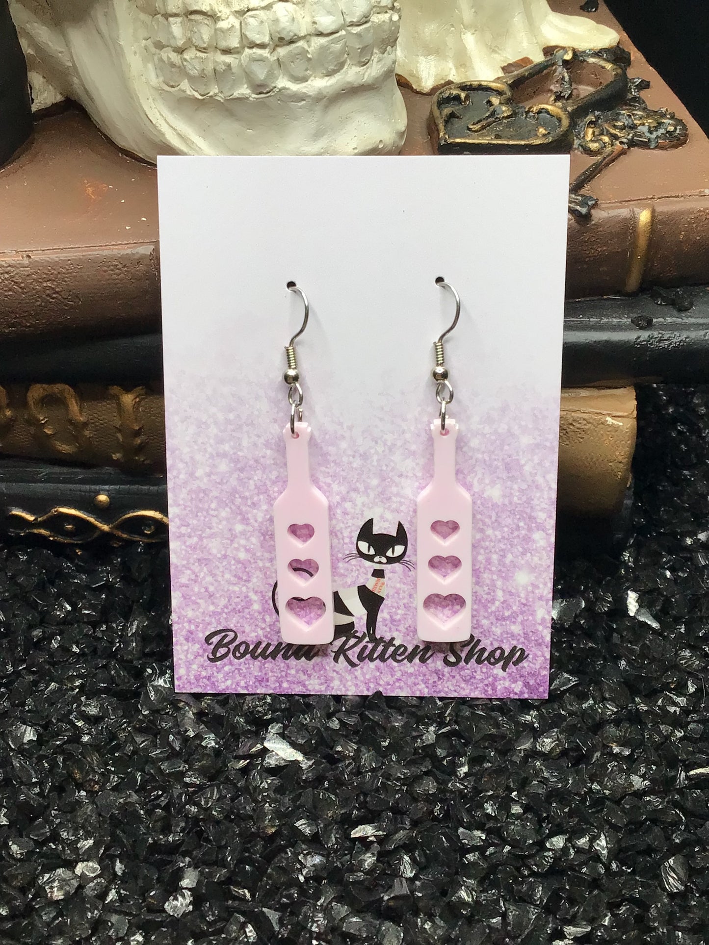 BDSM Heart Paddle Tulip Pink Acrylic Earrings