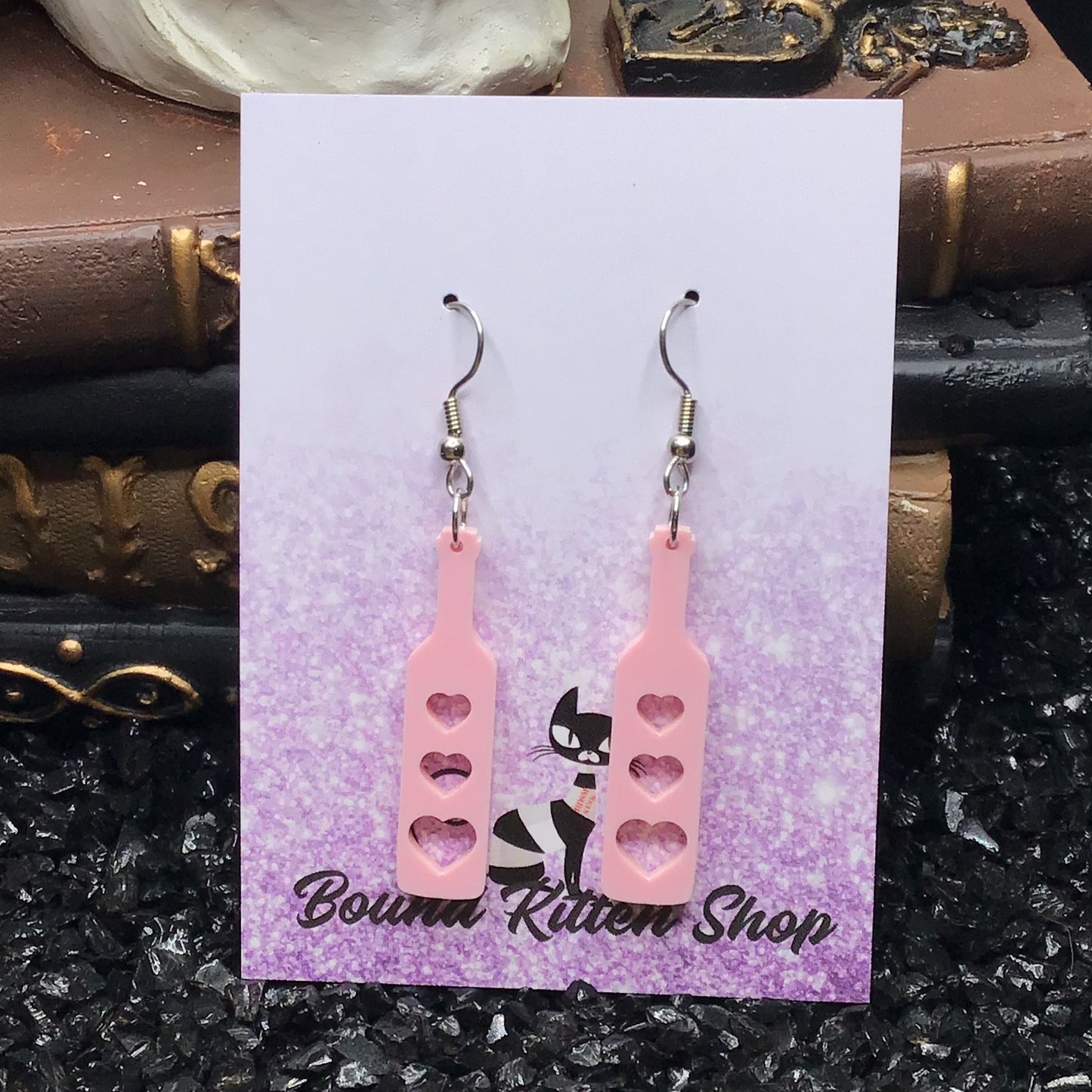 BDSM Heart Paddle Rose Pink Acrylic Earrings