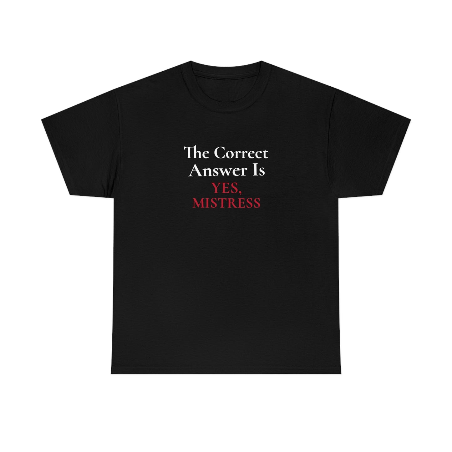 The Correct Answer is Yes, Mistress Short-Sleeve Unisex Heavy Cotton Tee Shirt