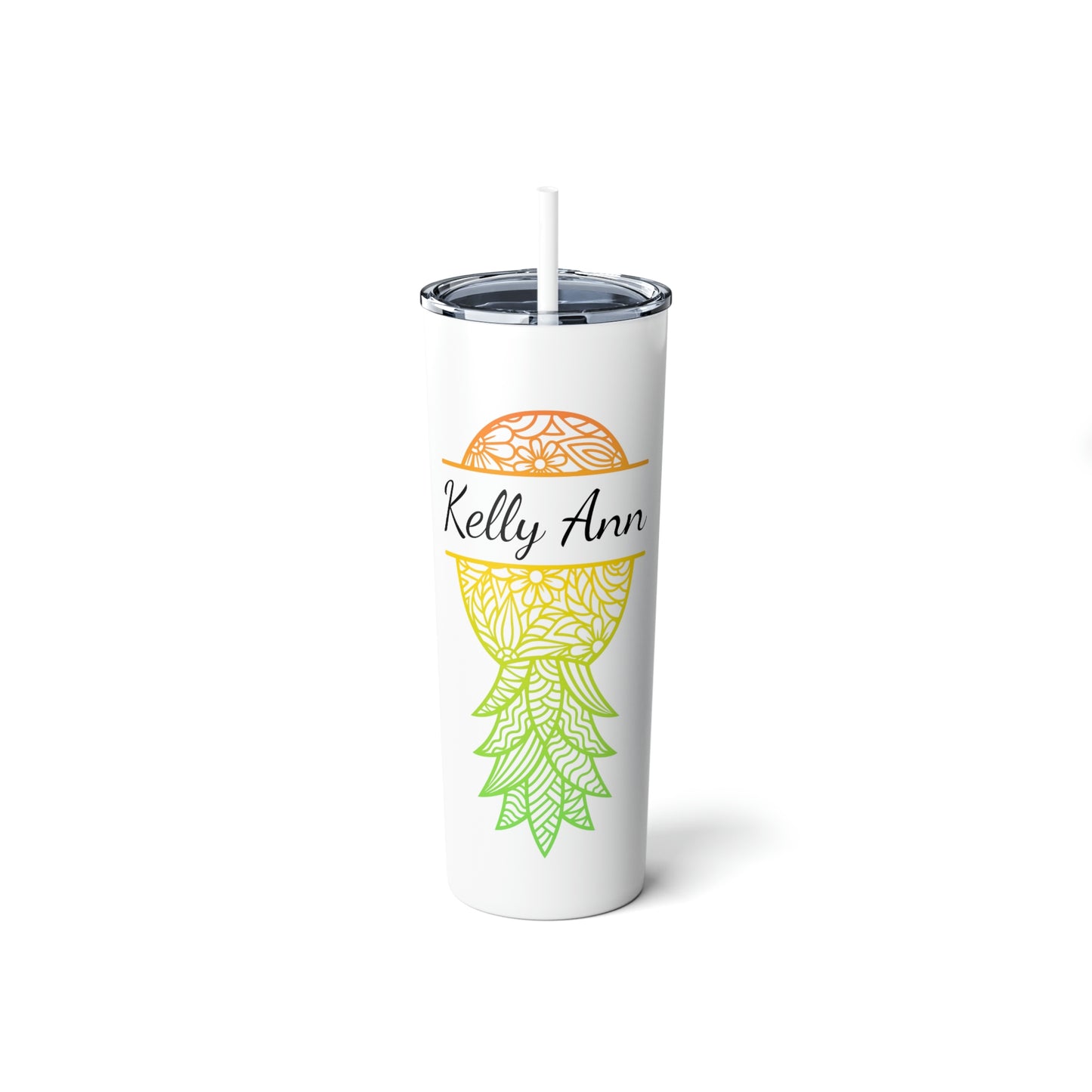 Personalized Upside Down Pineapple Skinny Steel Tumbler with Straw, 20oz