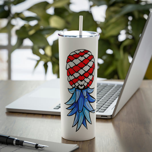 American Flag Upside Down Pineapple Skinny Steel Tumbler with Straw, 20oz