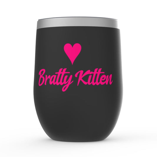 Bratty Kitten, Black Wine Tumblers