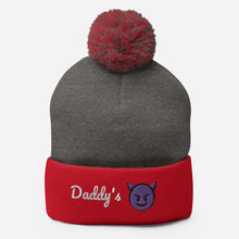 Load image into Gallery viewer, Daddy&#39;s Devil (emoji) Pom-Pom Beanie Hat
