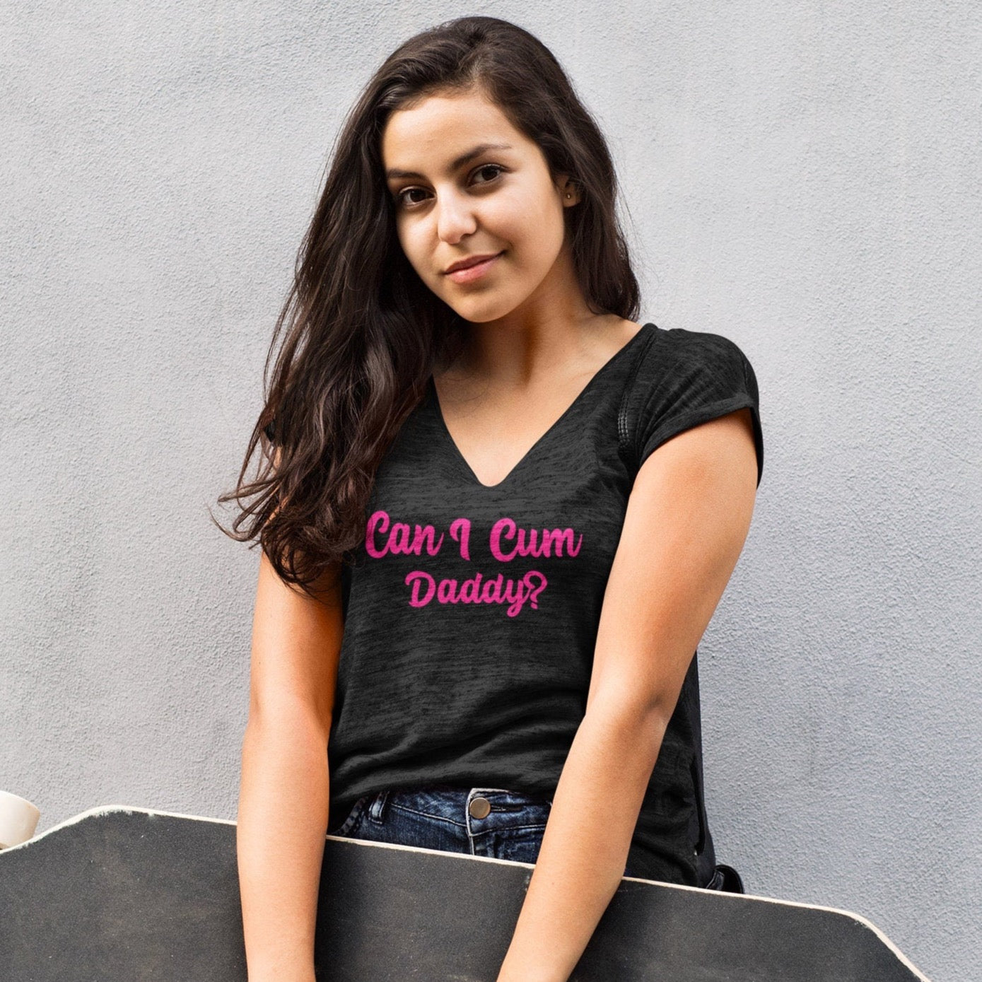 Can I Cum Daddy Unisex Short Sleeve V-Neck T-Shirt