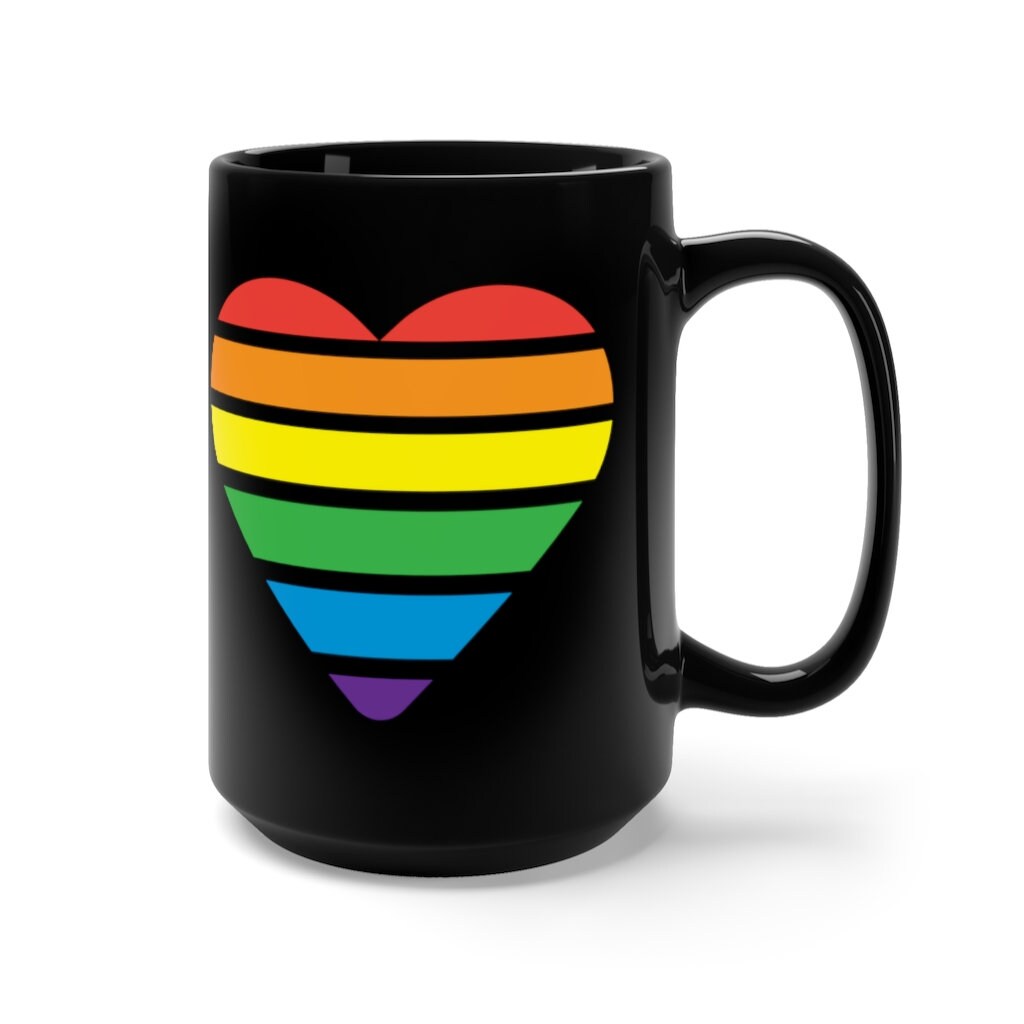 Rainbow Heart Black Mug 15oz