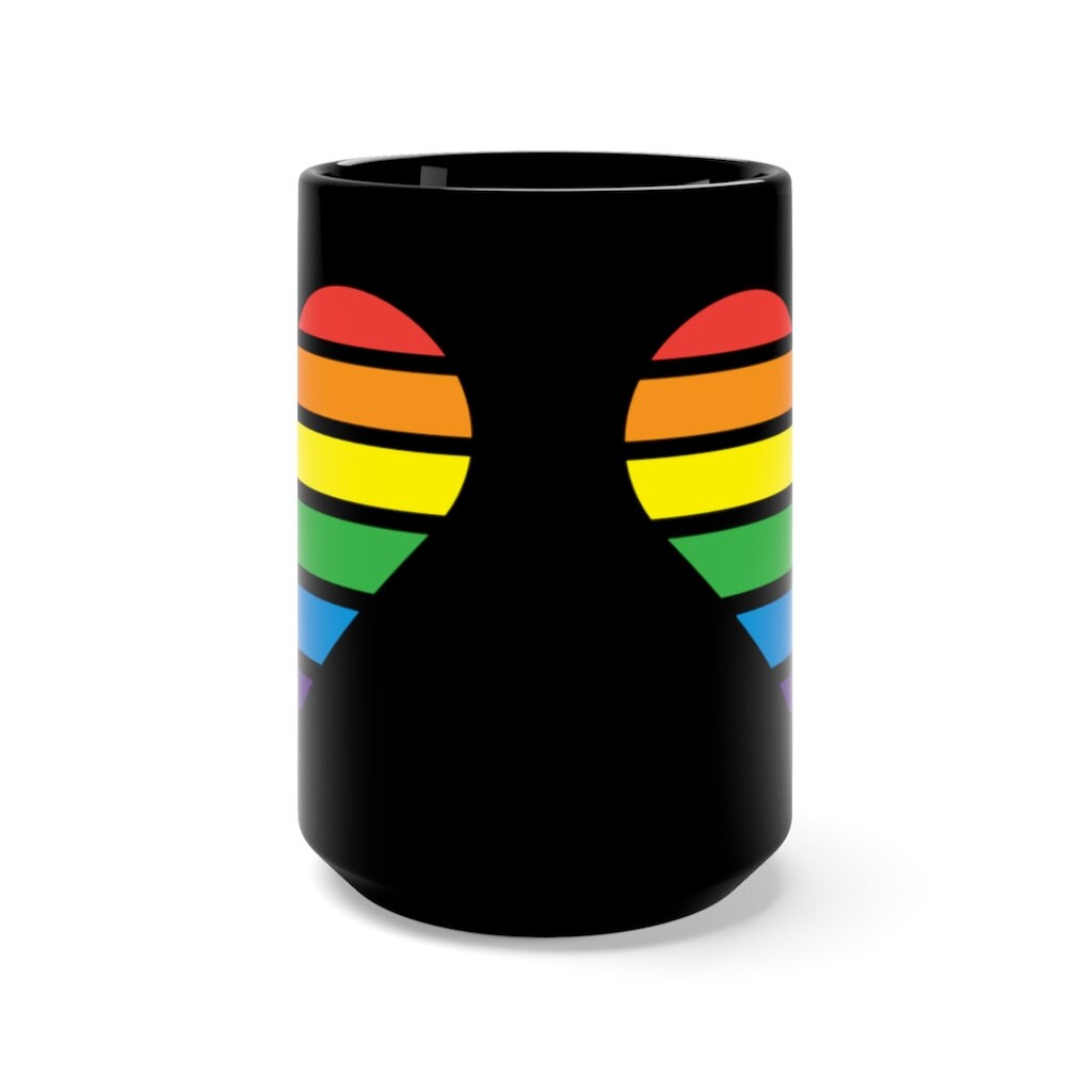 Rainbow Heart Black Mug 15oz