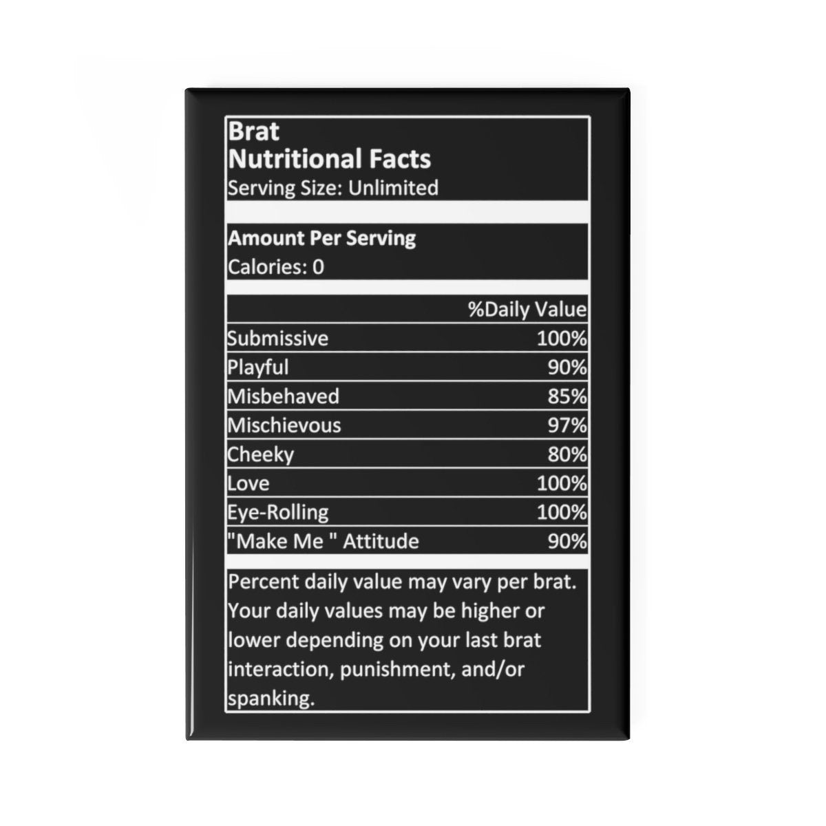 Nutritional Brat Facts, BDSM Button Magnet, Rectangle (1 & 10 pcs)