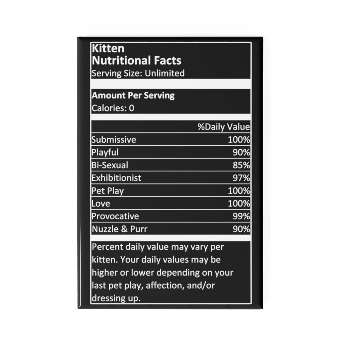 Nutritional Kitten Facts, BDSM Button Magnet, Rectangle (1 & 10 pcs)