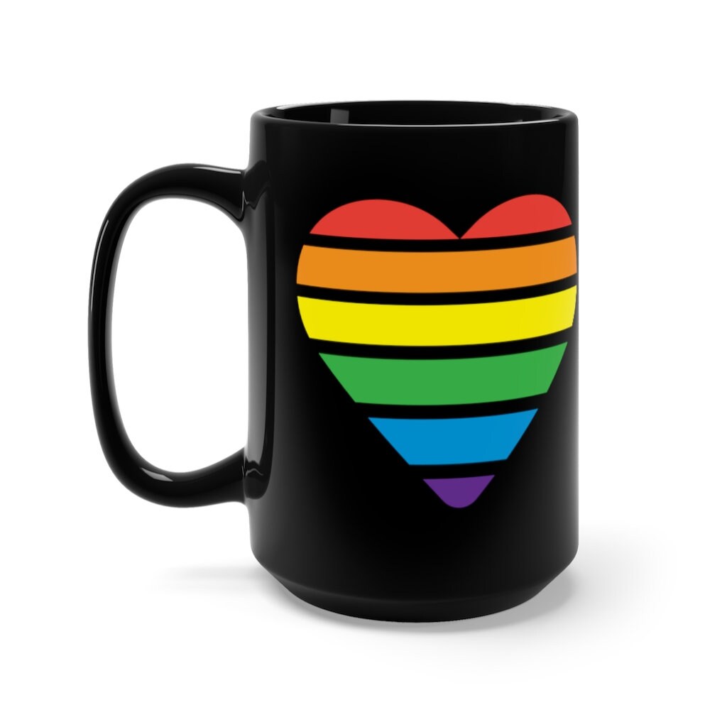 Rainbow Heart Black Mug 15oz