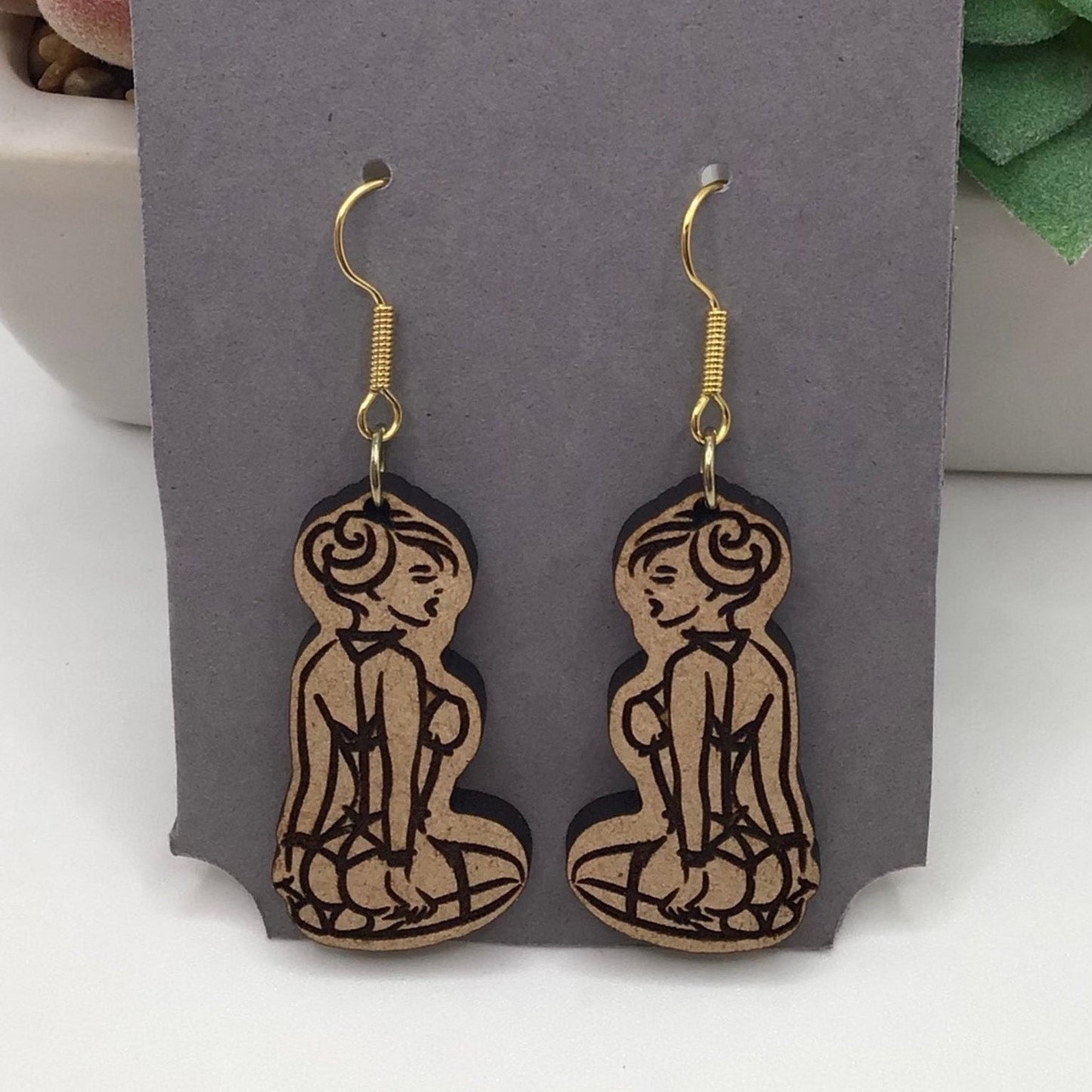 BDSM Submissive Women Wood Earrings