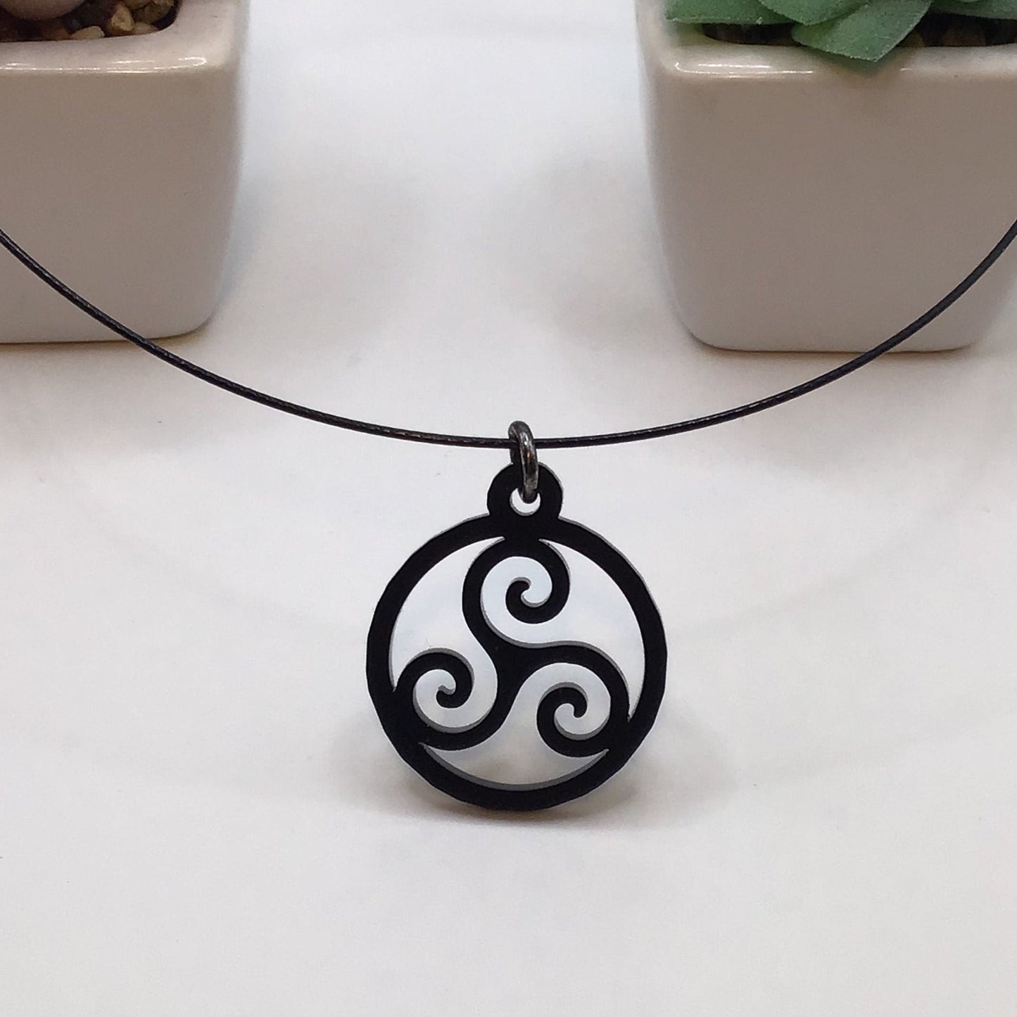 BDSM Triskelion Black Acrylic On 16" Wire Cord, BDSM Collar / Necklace