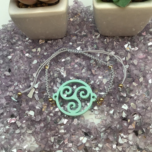 BDSM Triskelion Sea Holly Teal Acrylic on Adjustable Gray Bracelet