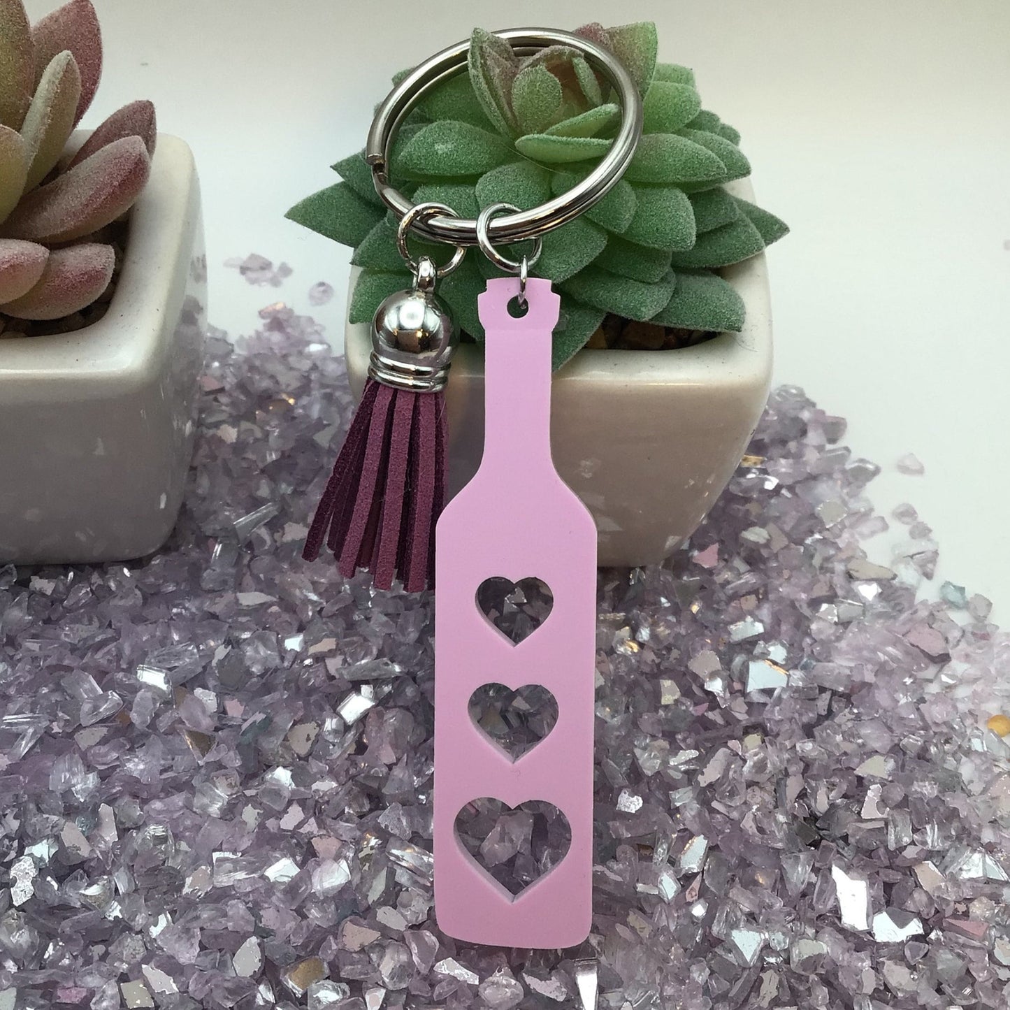 BDSM Heart Paddle Keyring, Violet Lavender Acrylic w/Purple Tassel