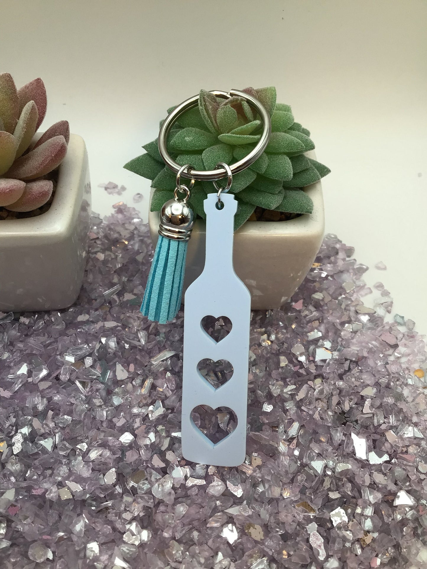 BDSM Heart Paddle Keyring, Baby Blue Acrylic