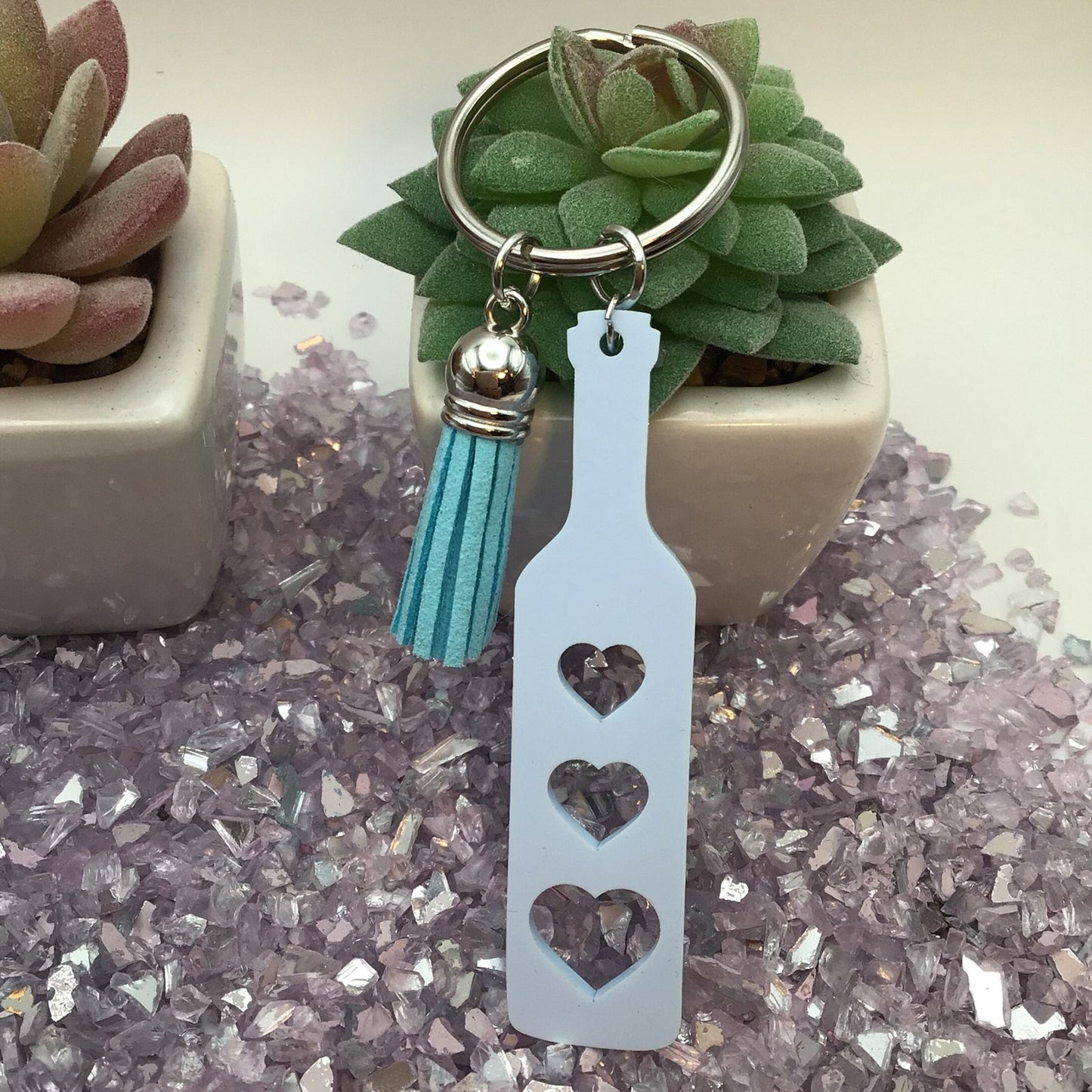 BDSM Heart Paddle Keyring, Baby Blue Acrylic