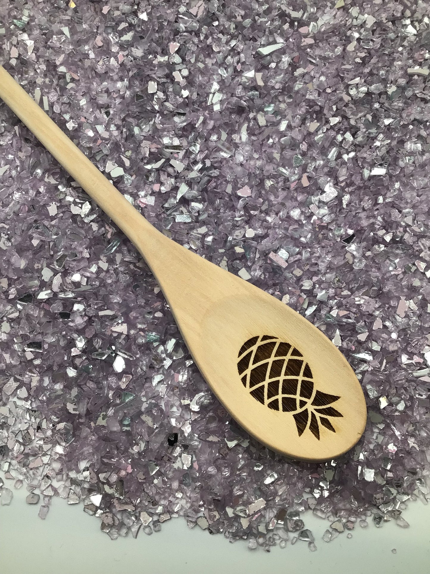 Upside Down Pineapple Engraved Wood Spoon, 12 inch length