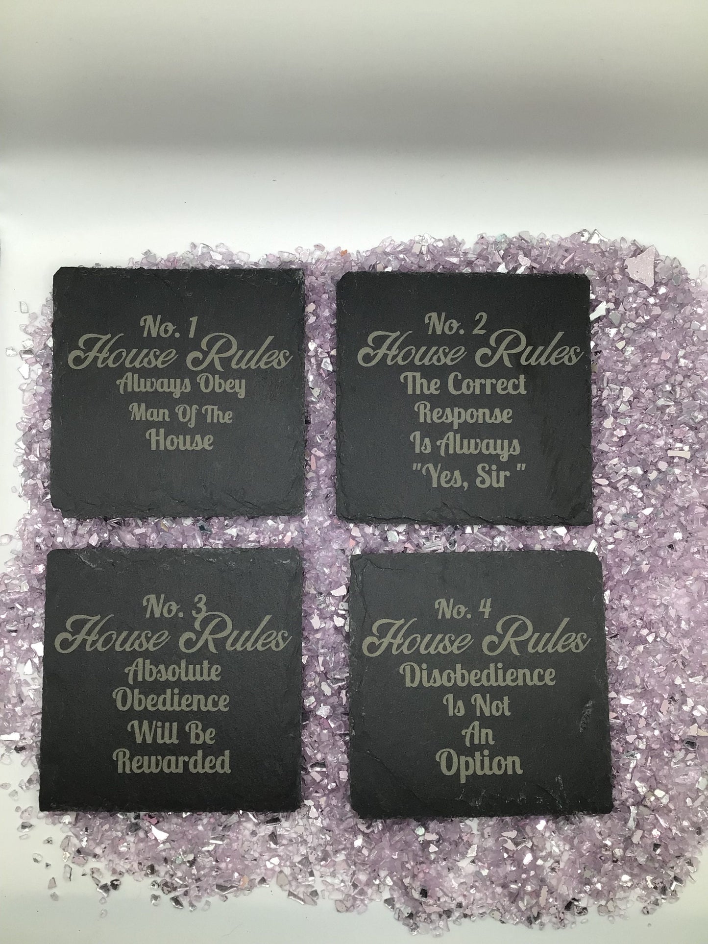 House Rules set of 4, Black Slate Coaster